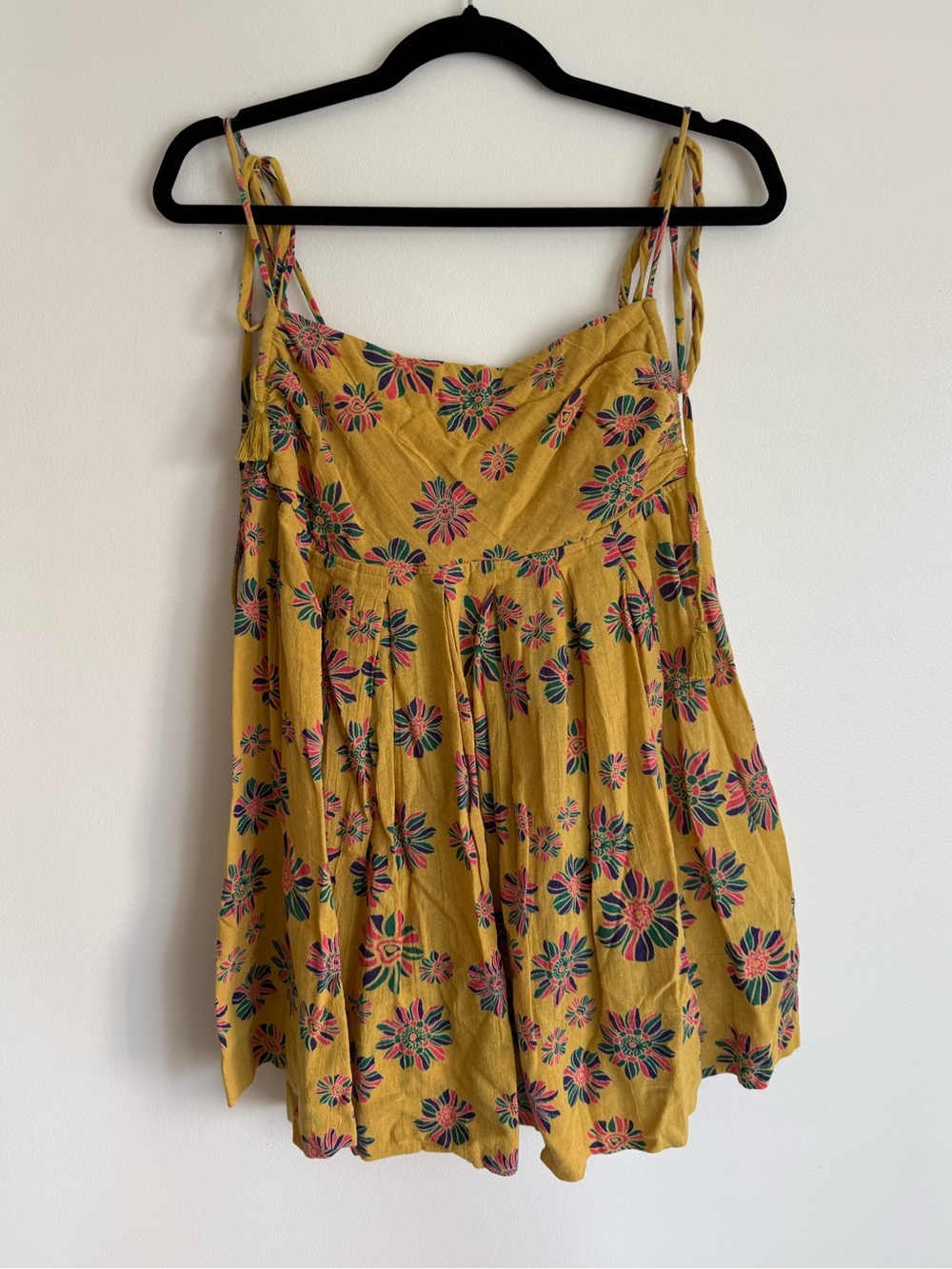 Free People 100% Cotton Yellow Patterned Tunic Tank Top
